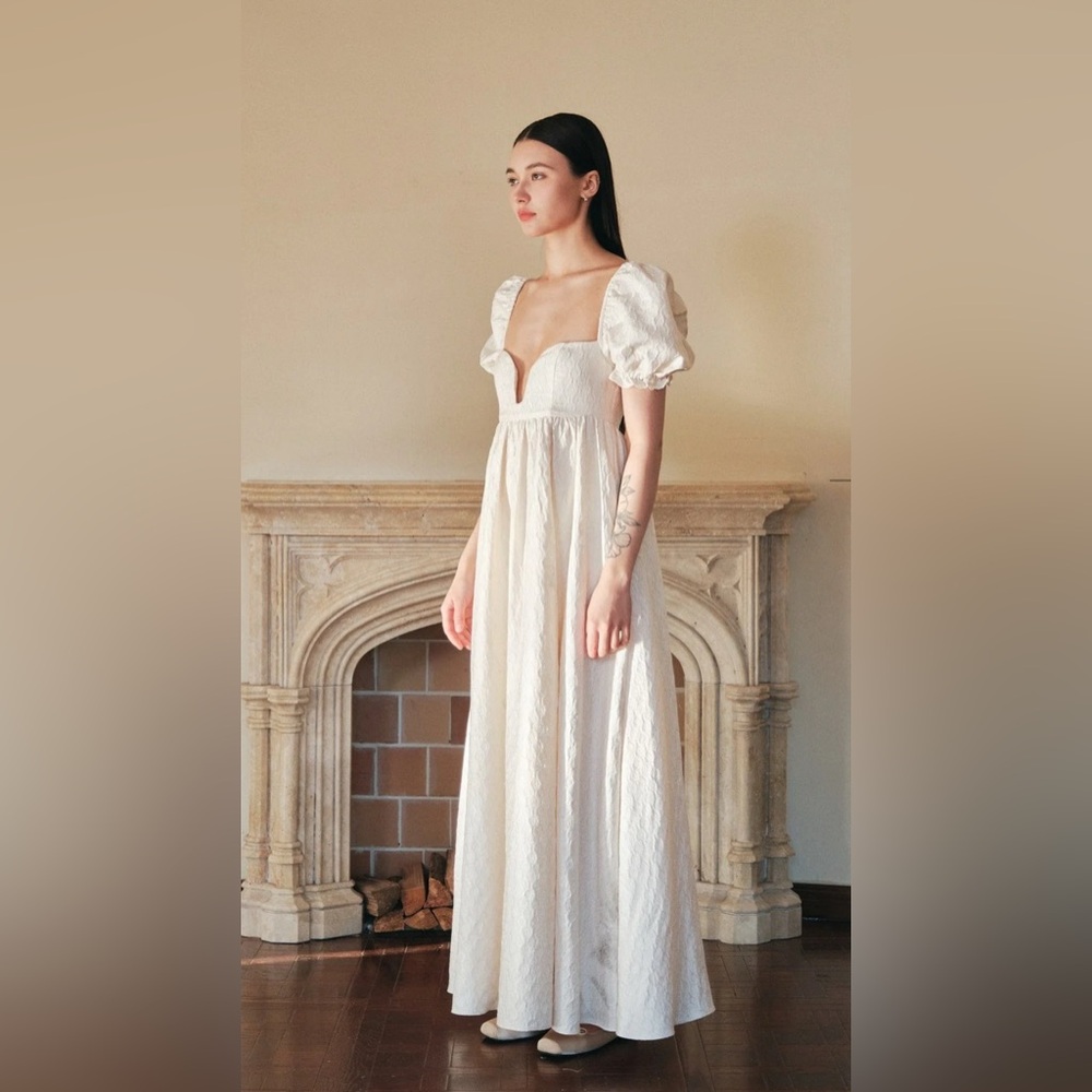 Maison Amory FAIRYDUST GOWN Cream Sweetheart Neck Puff Sleeve Maxi Dress